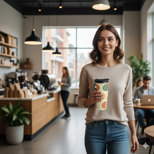 Mid Century Geometric Pattern Travel Mug | Retro Circle Design