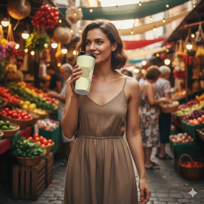 Cream & Beige Retro Polka Dot Stainless Steel Travel Mug