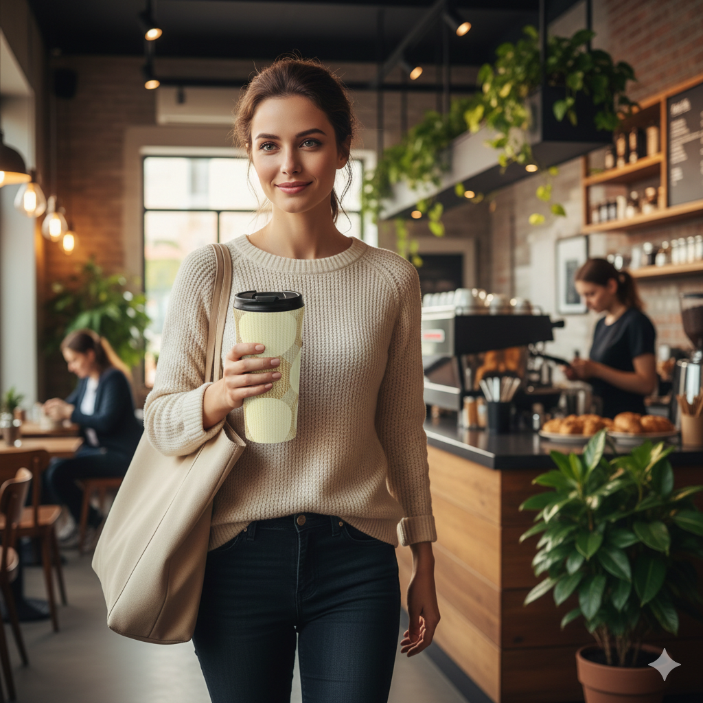Cream & Beige Retro Polka Dot Stainless Steel Travel Mug