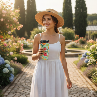 Colorful Fruit Pattern Travel Mug | Strawberry Apple Orange Kiwi Pineapple