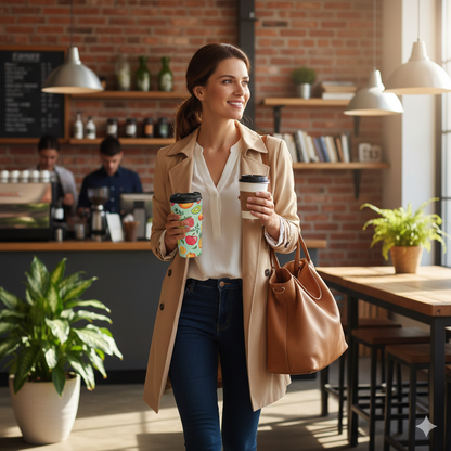 Colorful Fruit Pattern Travel Mug | Strawberry Apple Orange Kiwi Pineapple