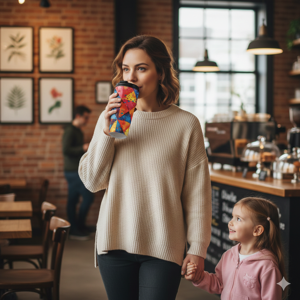 Colorful Geometric Splash Travel Mug — Stainless Steel Insulated Tumbler