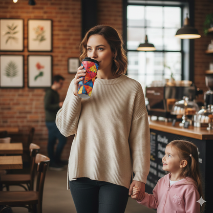 Colorful Geometric Splash Travel Mug — Stainless Steel Insulated Tumbler