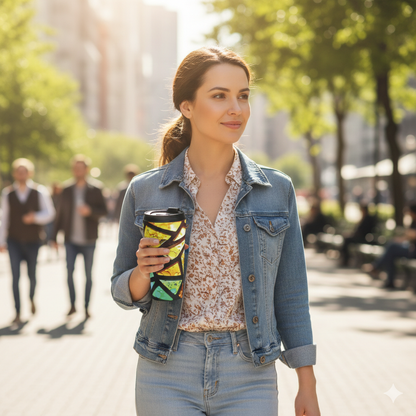 Stainless Steel Travel Mug — Rainbow Stained Glass Mosaic Insulated Tumbler