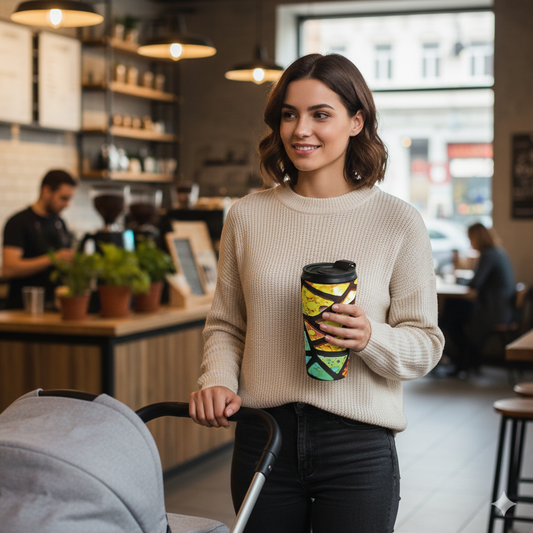 Stainless Steel Travel Mug — Rainbow Stained Glass Mosaic Insulated Tumbler