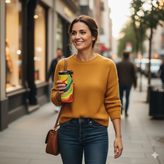Retro Abstract Stainless Steel Travel Mug — Colorful Psychedelic Wave Design