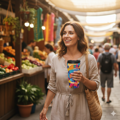 Colorful Geometric Stainless Steel Travel Mug — Modern Abstract Art Design