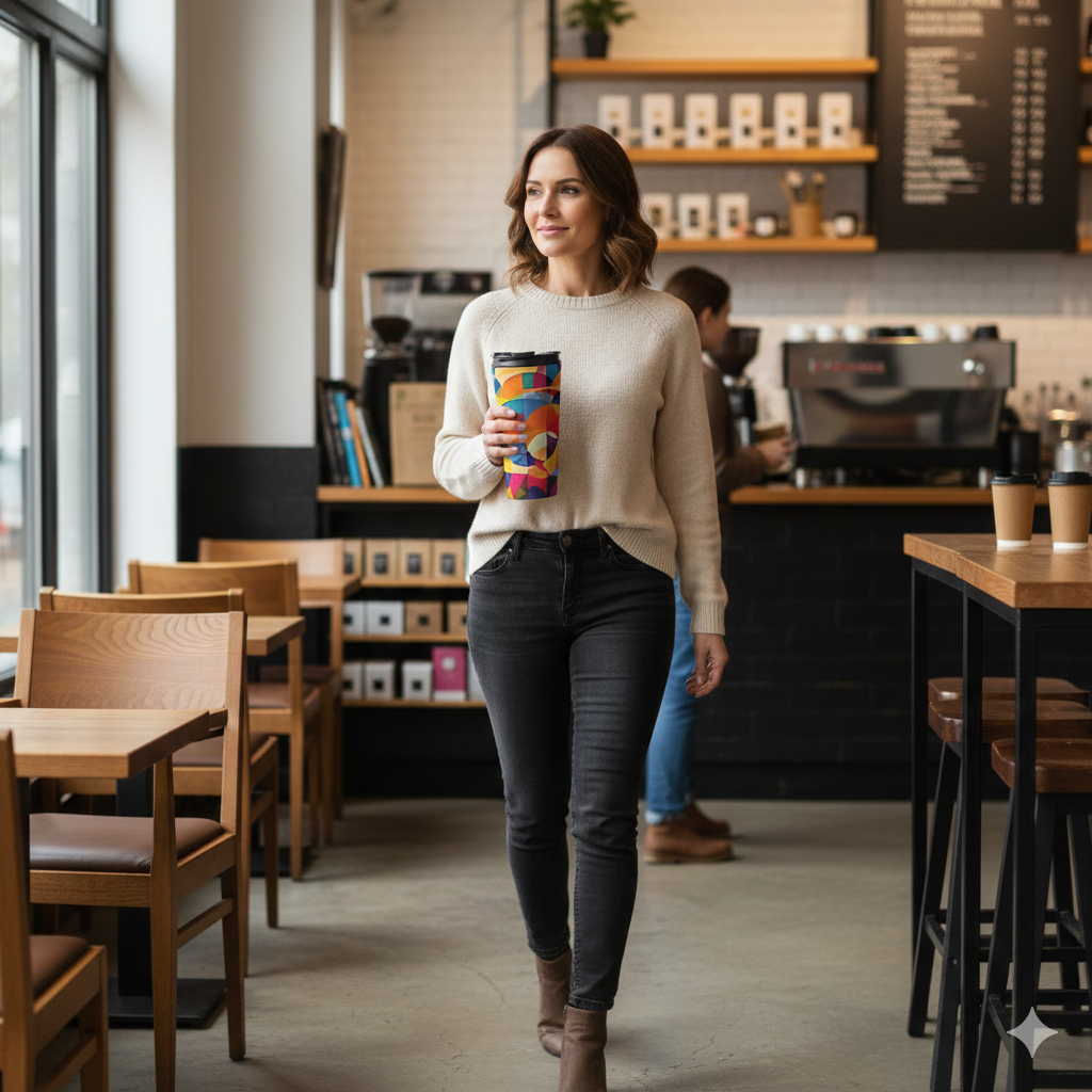Colorful Geometric Stainless Steel Travel Mug — Modern Abstract Art Design