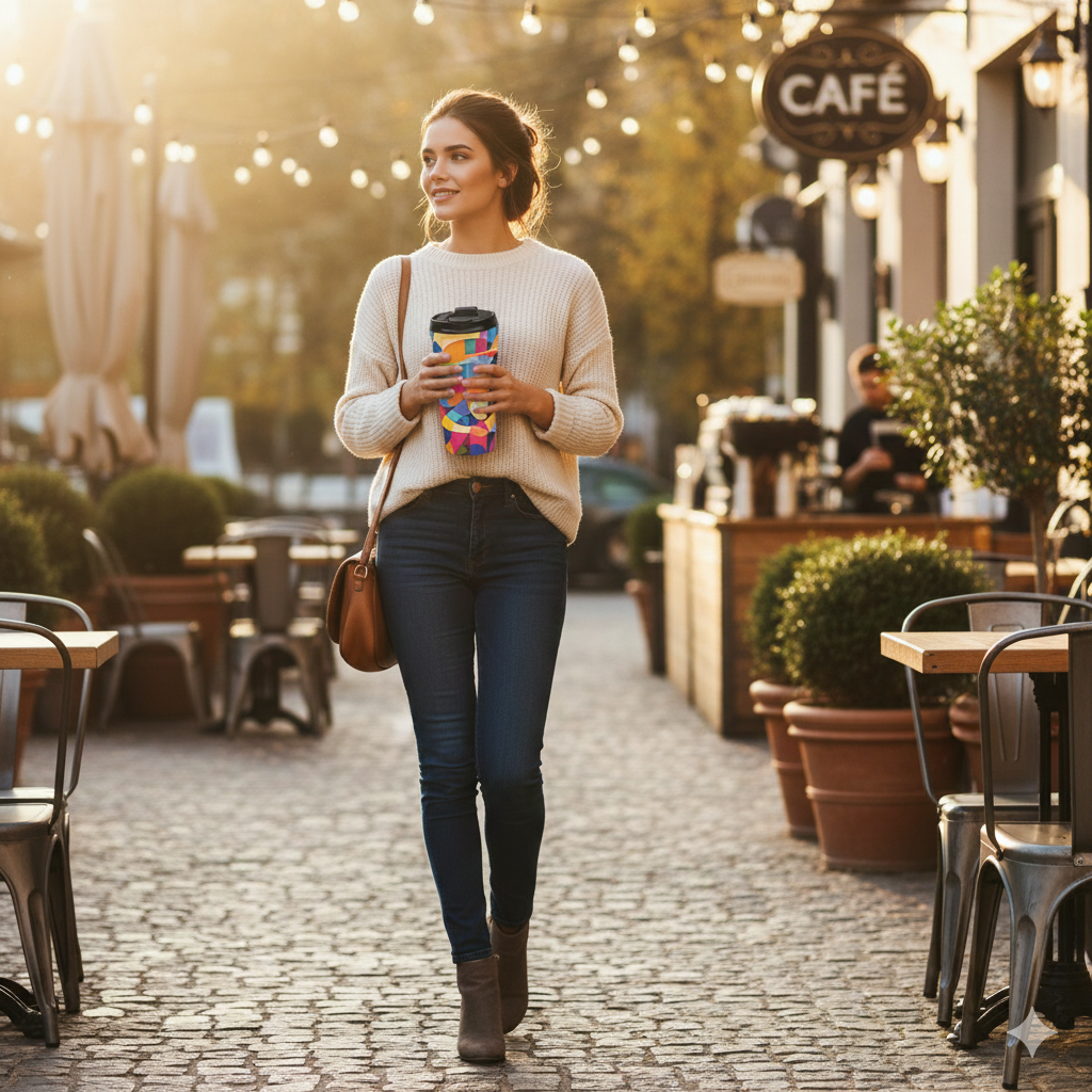 Colorful Geometric Stainless Steel Travel Mug — Modern Abstract Art Design