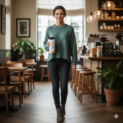 Floral Doodle Stainless Steel Travel Mug — Bright Hand-Drawn Flowers