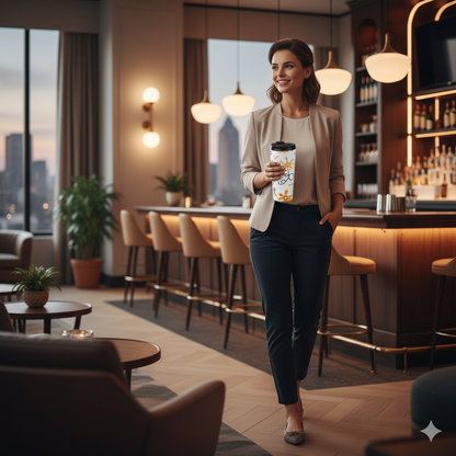 Floral Doodle Stainless Steel Travel Mug — Bright Hand-Drawn Flowers