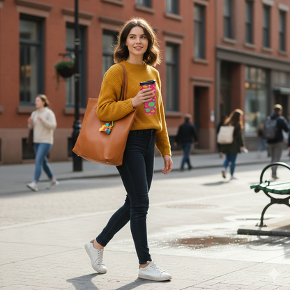Colorful Bubble Pattern Travel Mug — Bright Pink Neon Insulated Tumbler