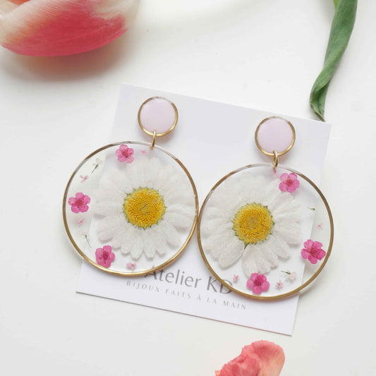 Boucles d'oreilles duo rose - rond (XXL)