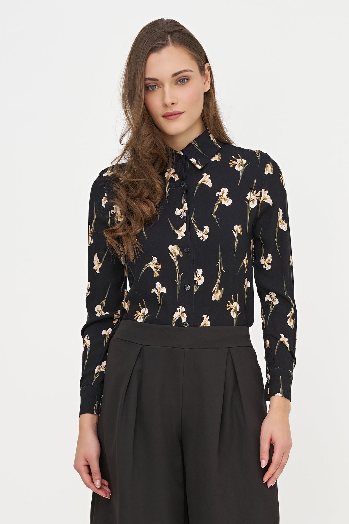 Women's Woven Printed Button-Down Shirt, with Long Sleeves