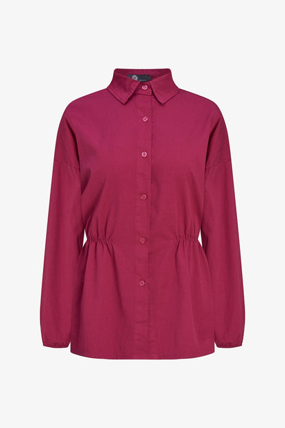 Women's Woven Button-Down Shirt, Long Sleeves & Elastic Waist