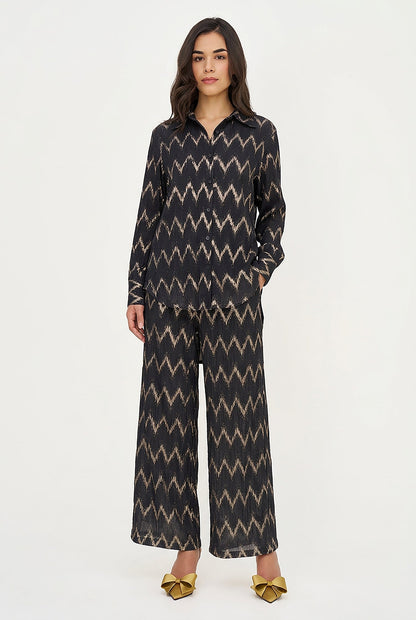 Women's Foil Zigzag-Stripe Button-Down Tunic Shirt with Removable Cami