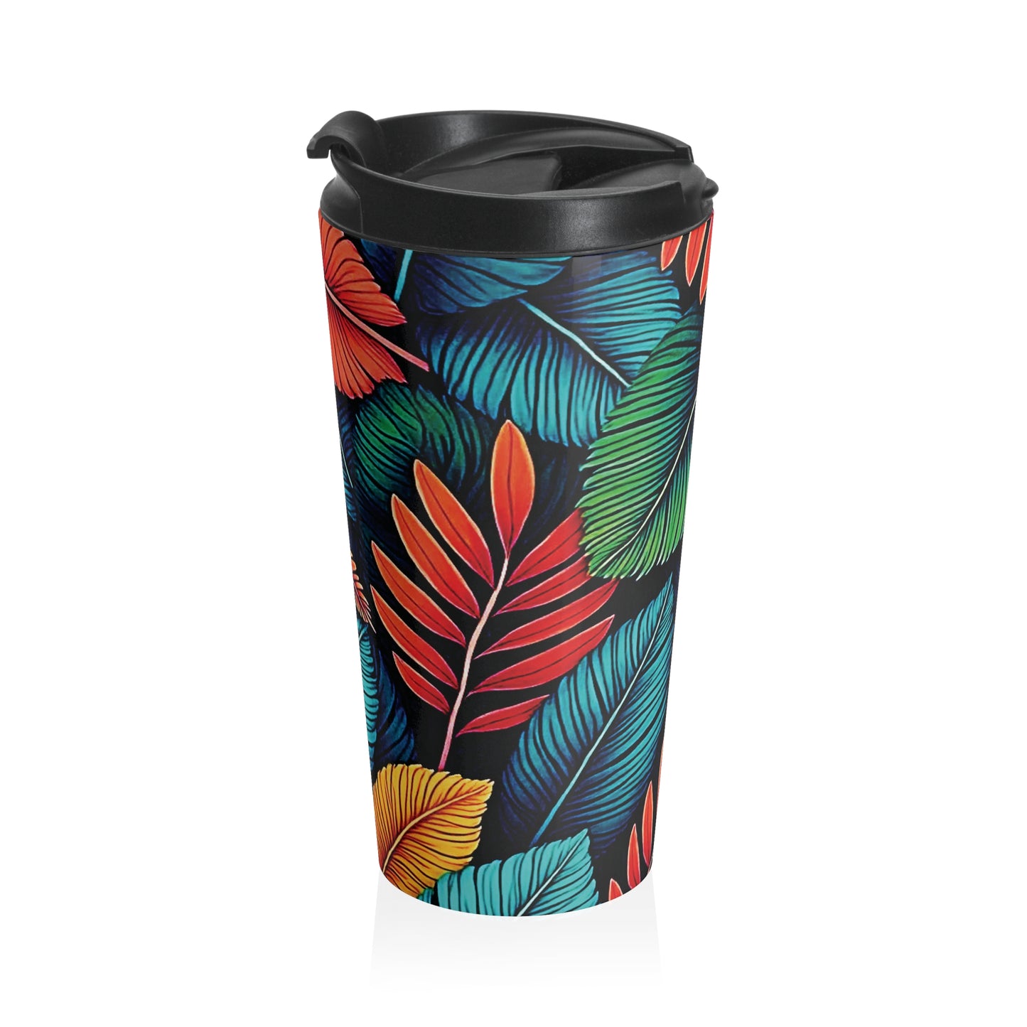 Tropical Leaf Pattern Travel Mug | Colorful Botanical Stainless Steel - AURABAGS SHOP