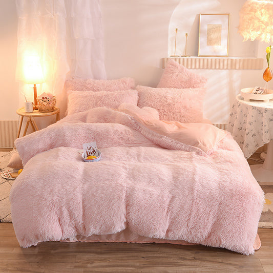 4-Piece Mink Velvet Bedding Set – Soft Polyester Duvet Cover, Flat Sheet & Pillowcases