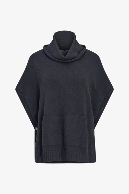 Women's Cowl Turtleneck Poncho with Side Buttons & Kangaroo Pocket