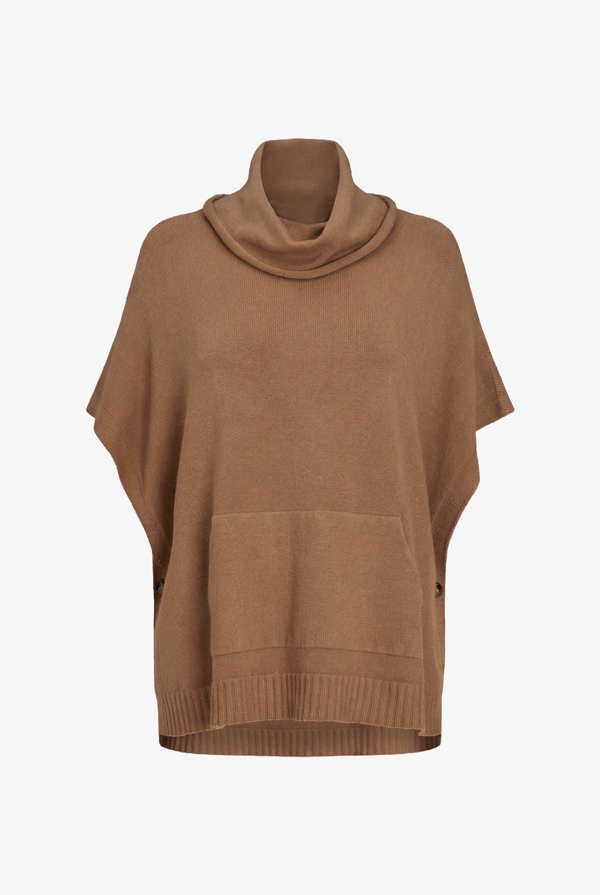 Women's Cowl Turtleneck Poncho with Side Buttons & Kangaroo Pocket