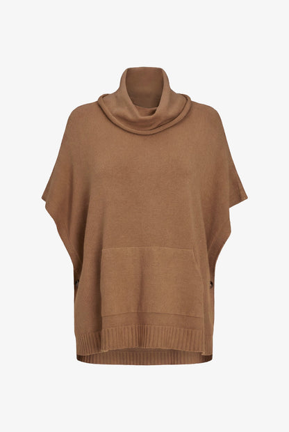 Women's Cowl Turtleneck Poncho with Side Buttons & Kangaroo Pocket