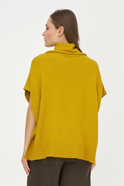 Women's Cowl Turtleneck Poncho with Side Buttons & Kangaroo Pocket
