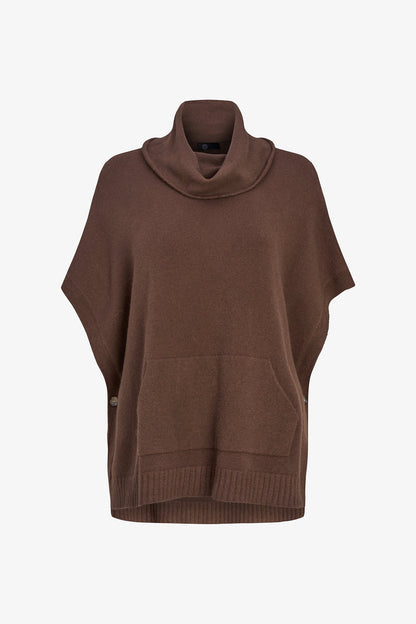 Women's Cowl Turtleneck Poncho with Side Buttons & Kangaroo Pocket