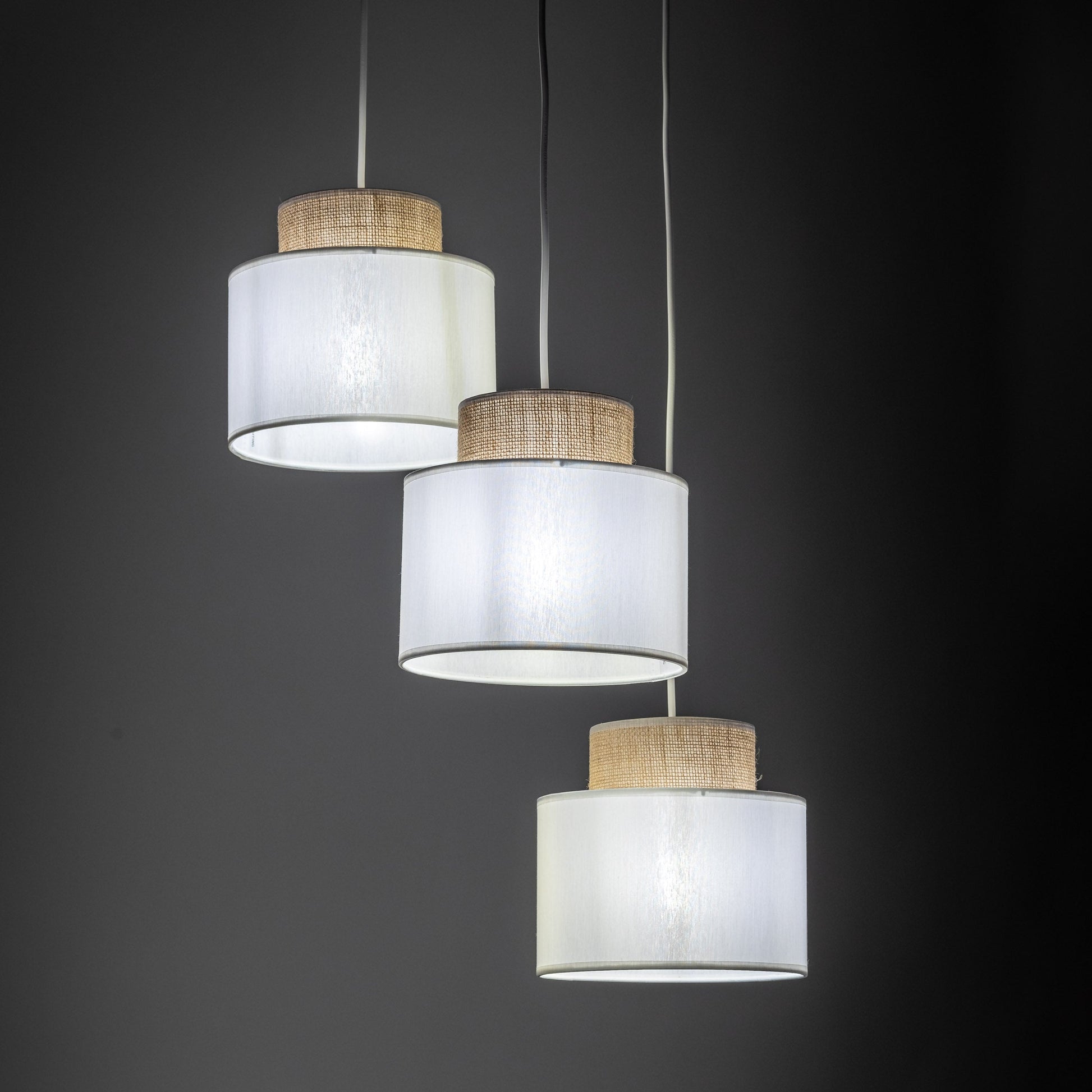 DUO White Jute Natural Pendant Light 3 - AURABAGS SHOP