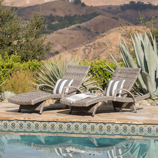 Crete Wicker Chaise Lounge – Outdoor Patio Reclining Lounge Chair with Cushions (US Delivery Only)