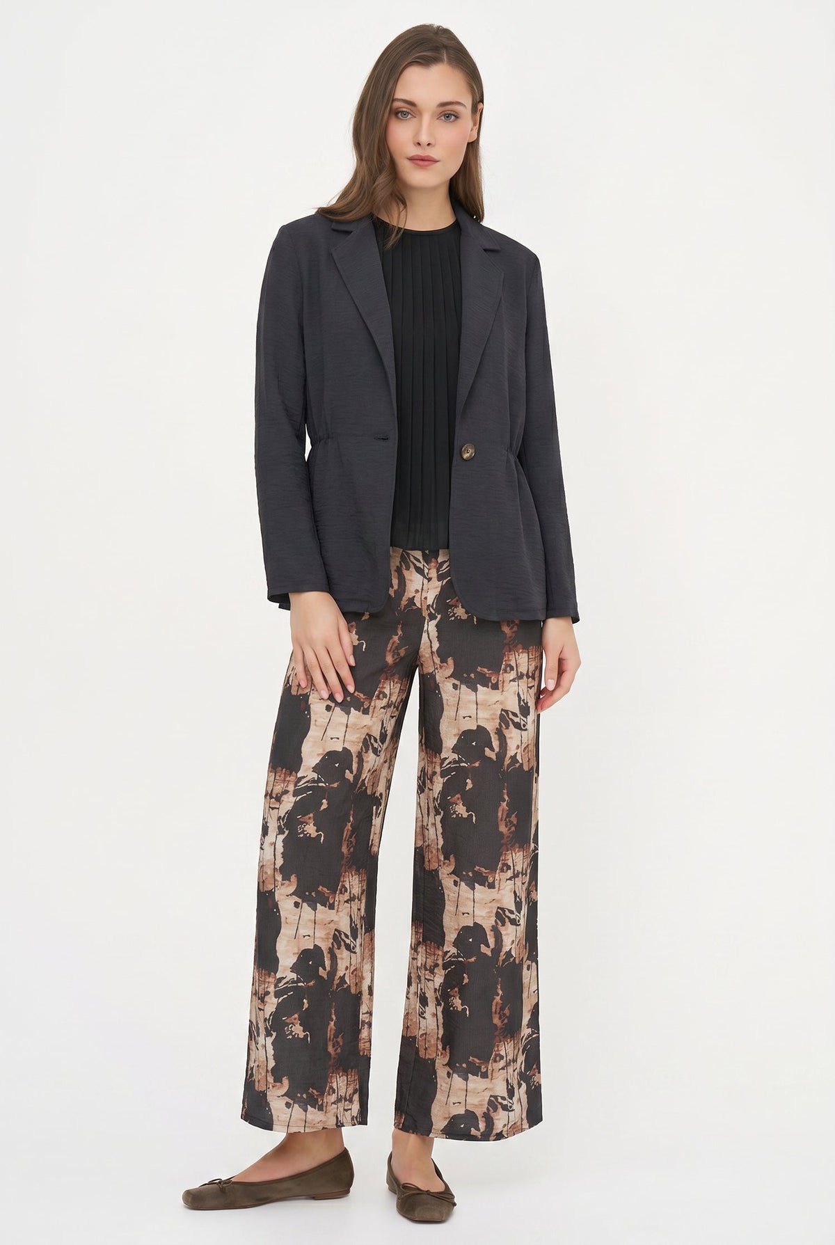 Women's Woven Blazer, with Long Sleeves & Ruched Detail At The Waist