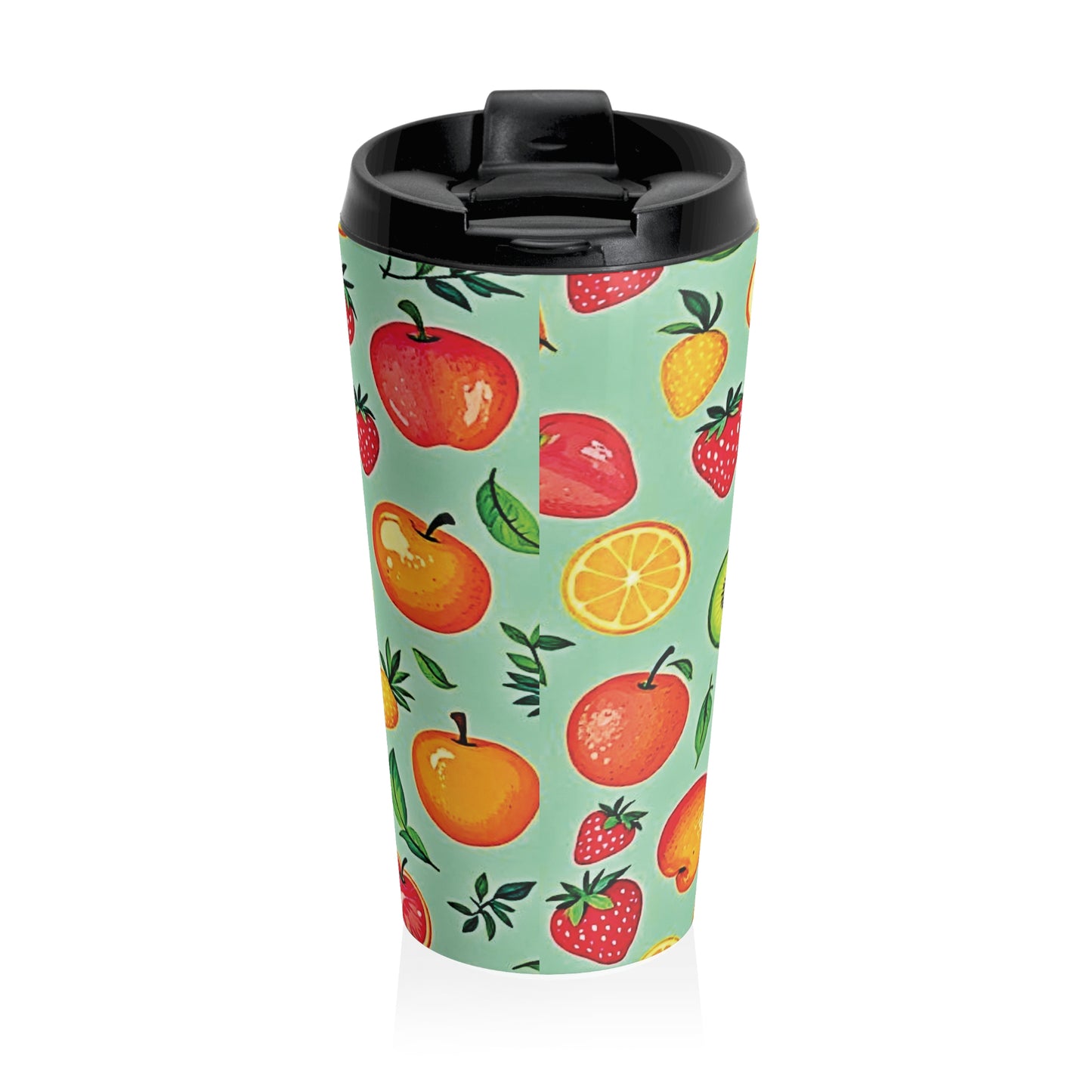 Colorful Fruit Pattern Travel Mug | Strawberry Apple Orange Kiwi Pineapple