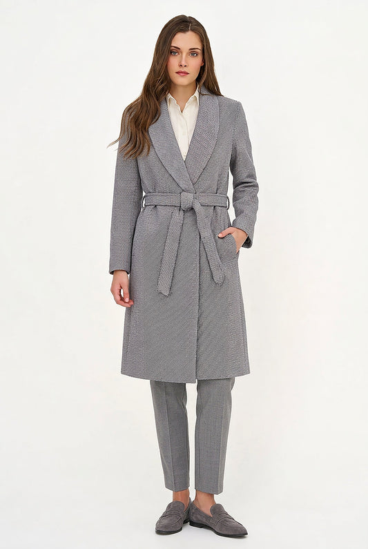 Women's Shawl-Collar Coat, Long Sleeves, Hidden Snaps & Removable Belt
