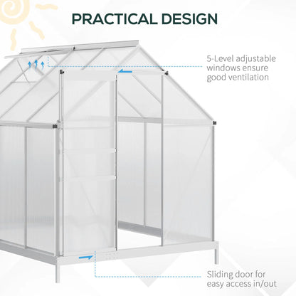6' × 8' × 6.5' Walk-In Polycarbonate Greenhouse – Sliding Door, Base & Adjustable Roof Vent ( United States & Canada Delivery Only)