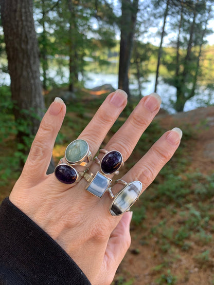 Selene’s Haze Ring – One-of-a-Kind Blue Opal in Sterling Silver