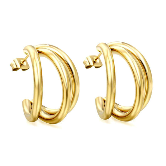 C-Shaped Triple Gold Studs