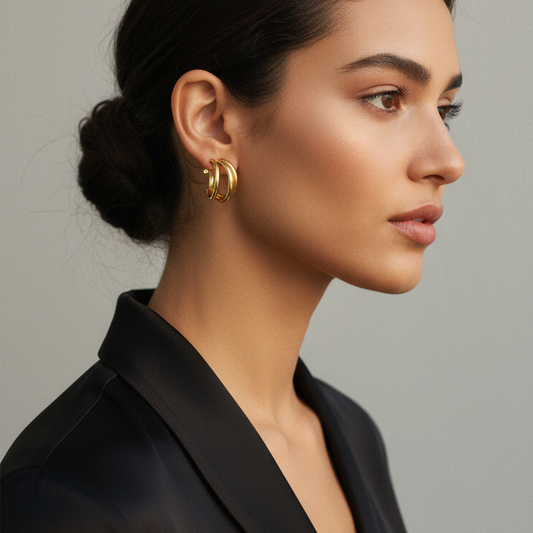 C-Shaped Triple Gold Studs