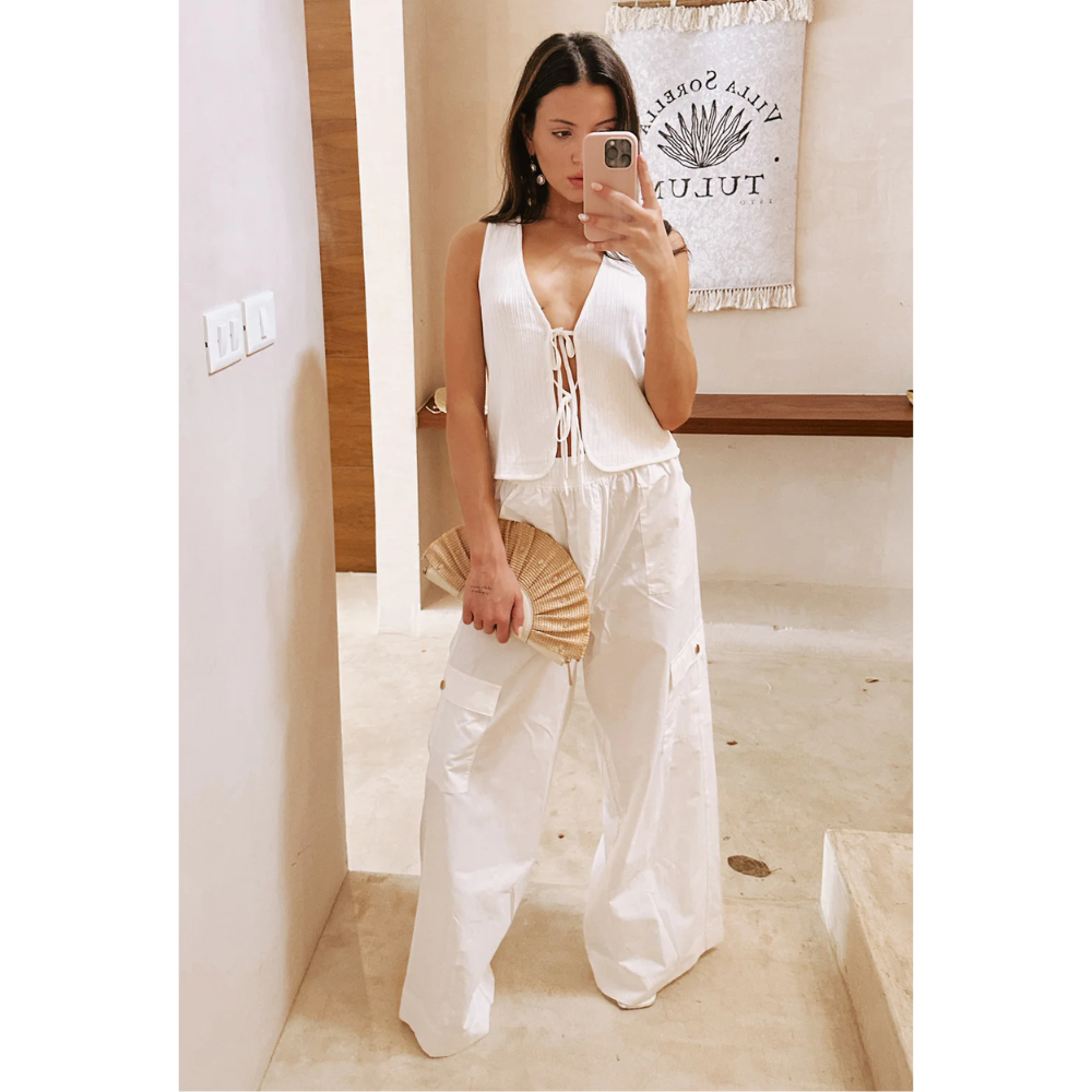 Time Out Ribbed Tie Tank Top – White