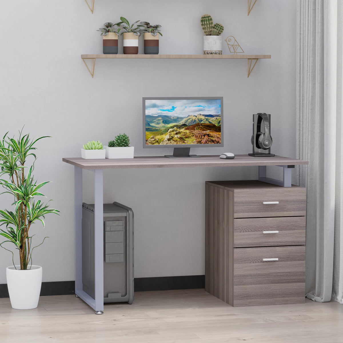 47-Inch L-Shaped Computer Desk – Reversible File Drawers & Metal Frame, Dark Wood Grain (United States & Canada Delivery Only)