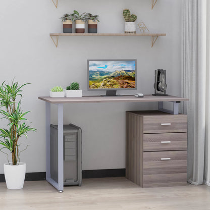 47-Inch L-Shaped Computer Desk – Reversible File Drawers & Metal Frame, Dark Wood Grain (United States & Canada Delivery Only)