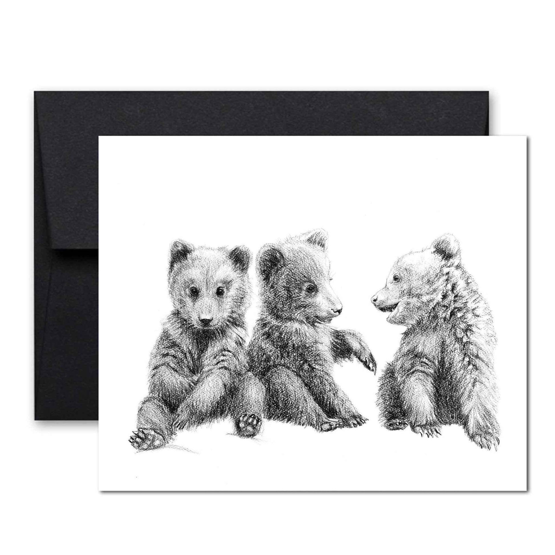 3 Baby Grizzly Bear Cubs Greeting Card