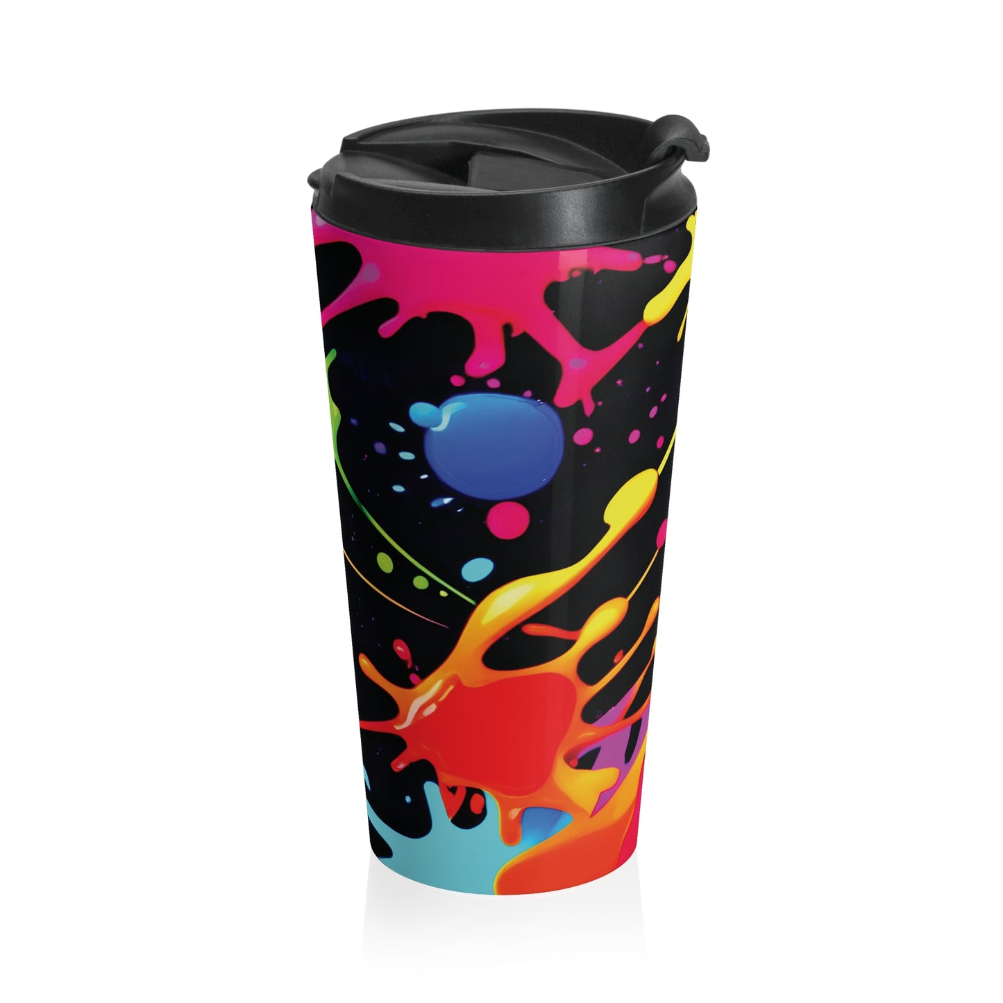 Neon Paint Splatter Stainless Steel Travel Mug | Colorful Splash Tumbler - AURABAGS SHOP