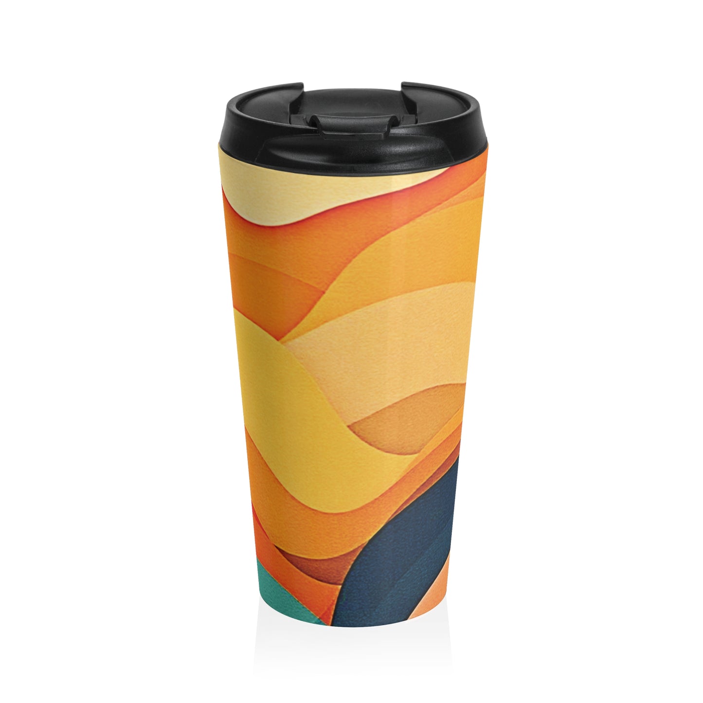 Sunset Waves Stainless Steel Travel Mug — Abstract Retro Orange & Yellow Design