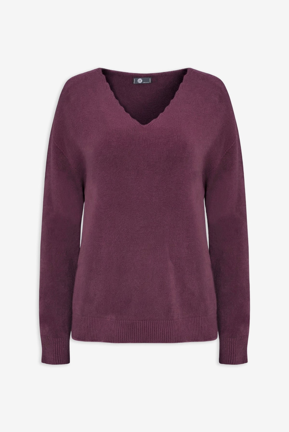 Women's Knit Scalloped V-Neck Tunic-Length Sweater, with Long Sleeves
