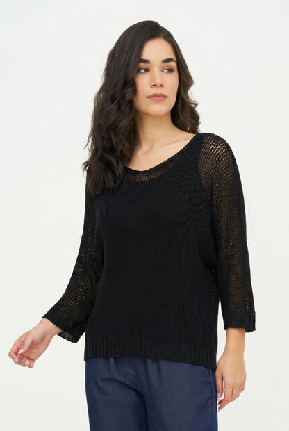 Women's Knit V-Neck Oversized Sweater with 3/4th Length Sleeves