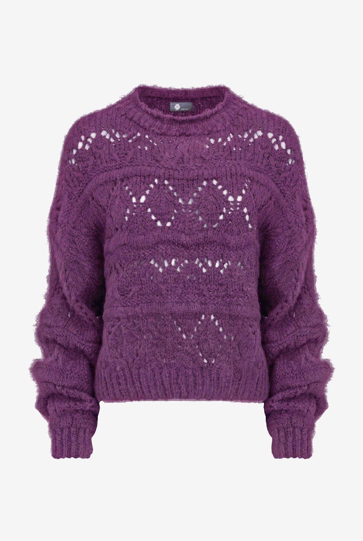 Women's Open-Crochet Knit Crew-Neck Sweater, with Long Sleeves