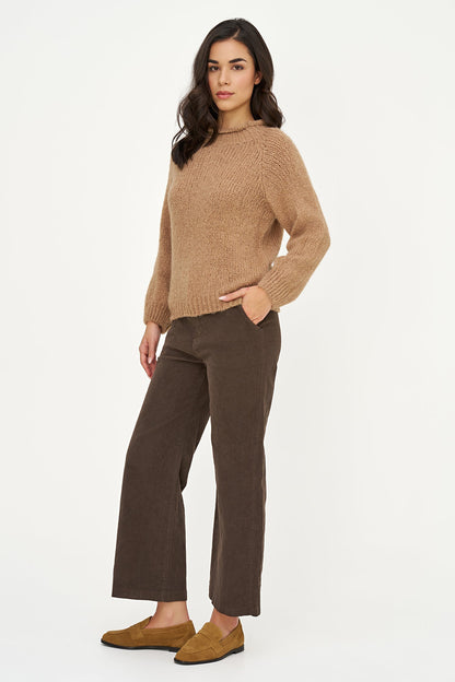 Women's Knit Sweater with Long Raglan Sleeves & Rolled Mock Neck