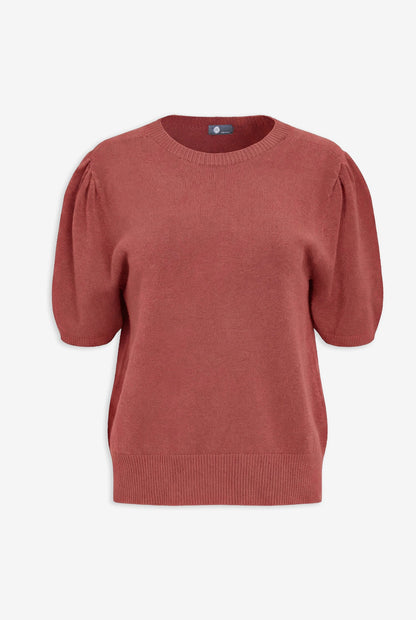 Women's Knit Wide Crew-Neck Sweater, with Elbow Length Sleeves with a Gathered Shoulder Detailing