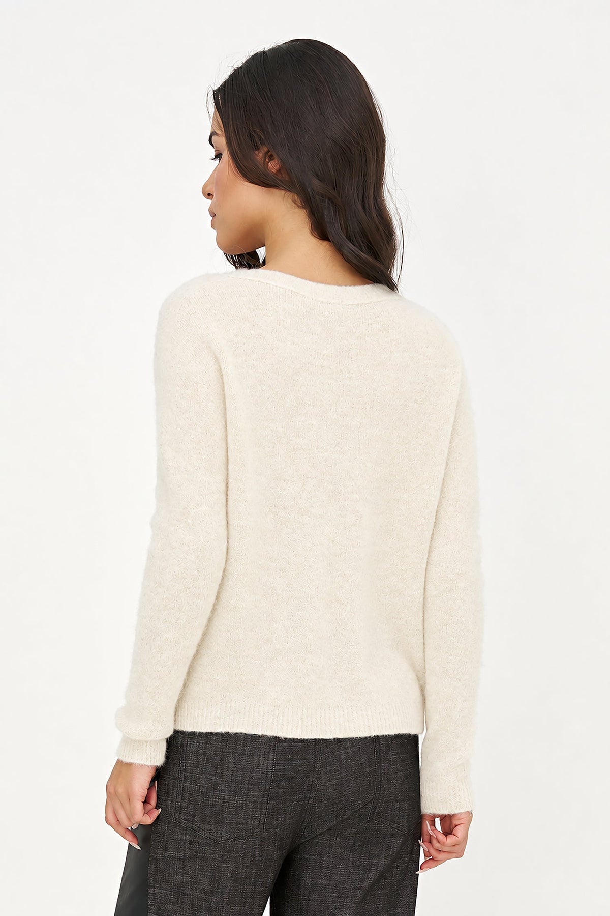 Women's Soft Brushed-Knit V-Neck Sweater with Long Sleeves