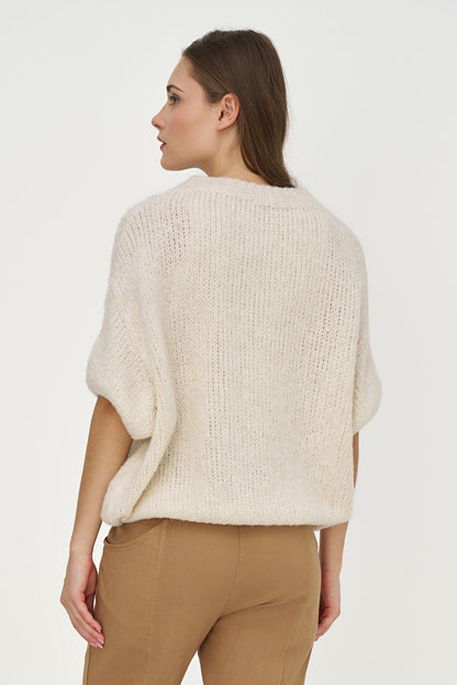 Women's Knit Crew-Neck Sweater with Elbow-Length Sleeves