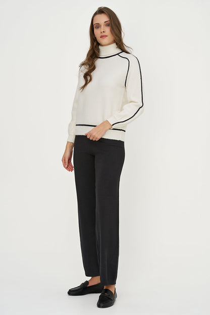 Women's Color-Block Turtleneck Sweater, Long Sleeves & Piping